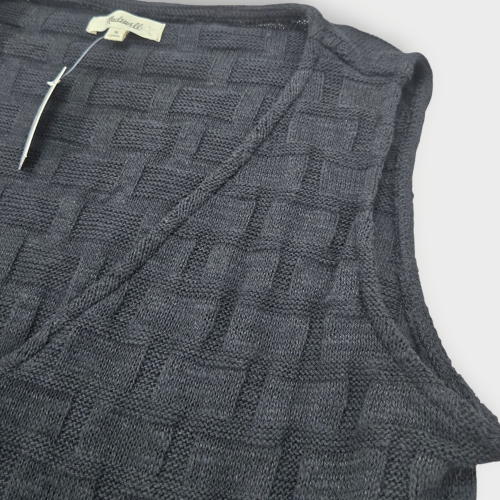 NWT Madewell Basketweave-Stitch Vest Black Textured Knit Tank Top Cropped Size M - Picture 7 of 14